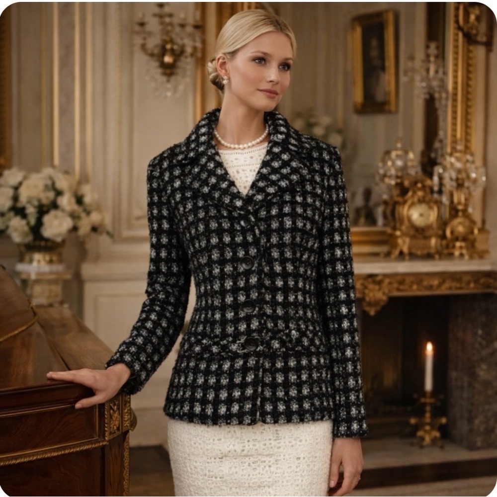 Marc Jacobs Tweed Jacket Blazer Black Wool Metallic Check Runway Collection